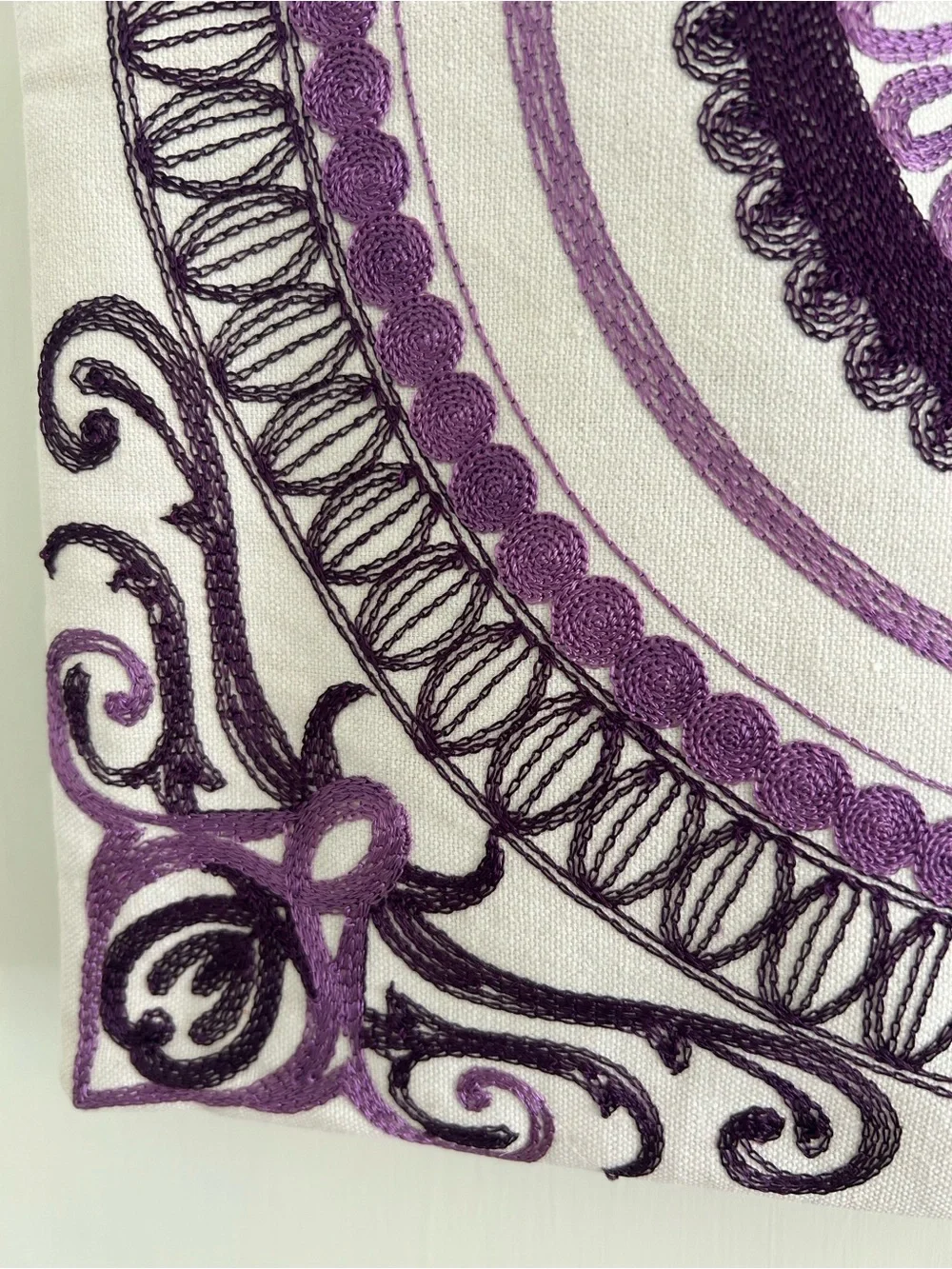 Purple & Off White embroidered Boho Mandala Pillow Sham Cover 17” x 17”